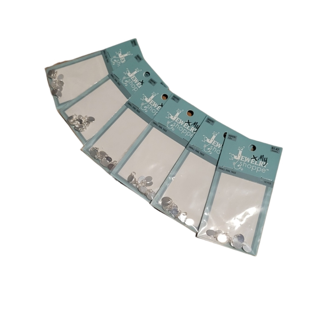 6pks Small Oval Silver Tags 7mm x 5.5mm 10pc each pack 60 total Tags